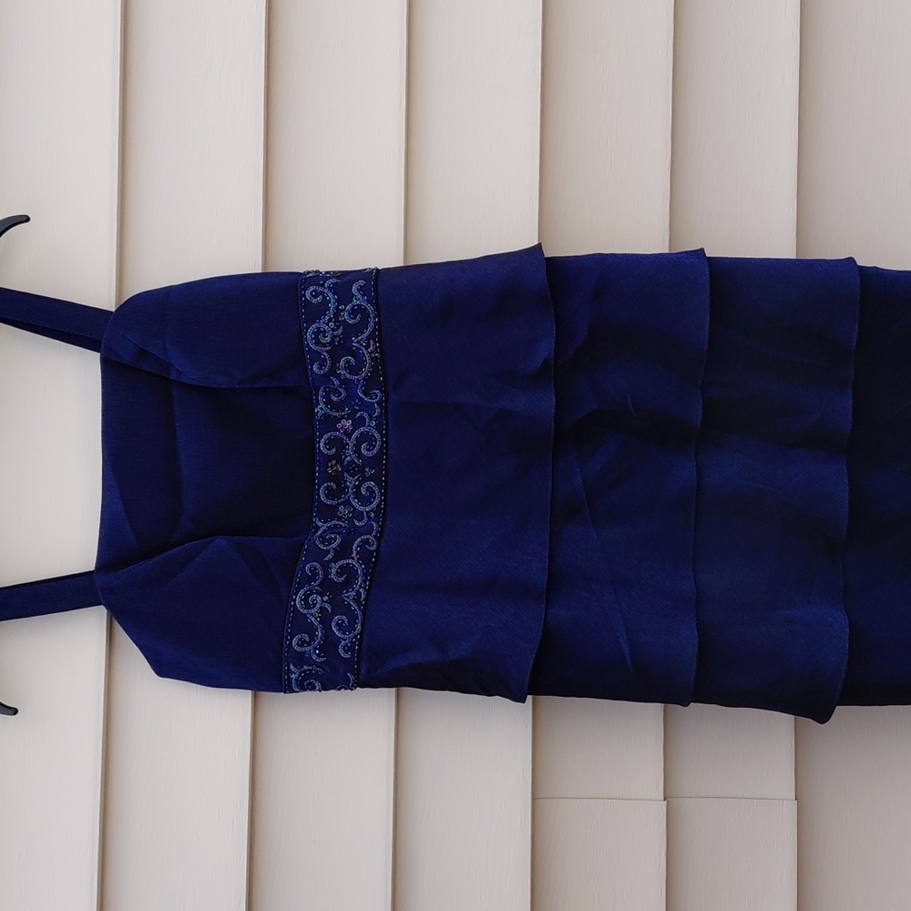 R & M RICHARDS Woman Ruffled Beaded Sleeveless Sheath Navy Blue Dress - 14W